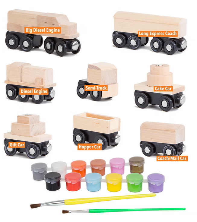 ORBRIUM® Toys 8 Unpainted Train Cars for Wooden Railway