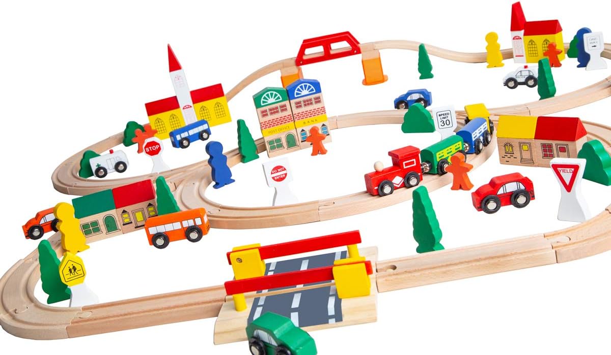 ORBRIUM® Toys 100 Pcs Triple-loop Wooden Train Set