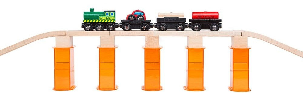 ORBRIUM® Toys Multi-level Deluxe 110 PCS Wooden Train Track Expansion Pack Set; Featuring Stackable Track-Rising Stabilizers
