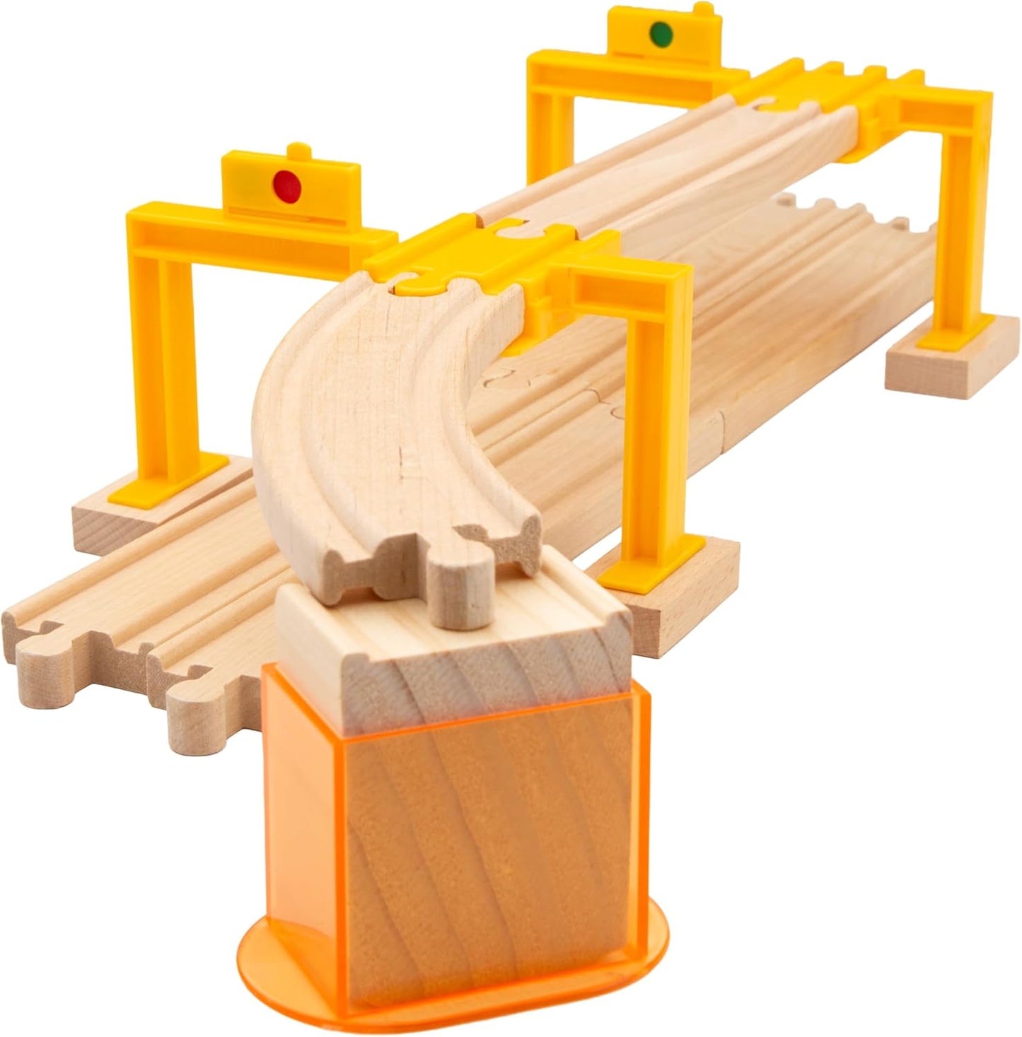 ORBRIUM® Toys Multi-level Deluxe 110 PCS Wooden Train Track Expansion Pack Set; Featuring Stackable Track-Rising Stabilizers