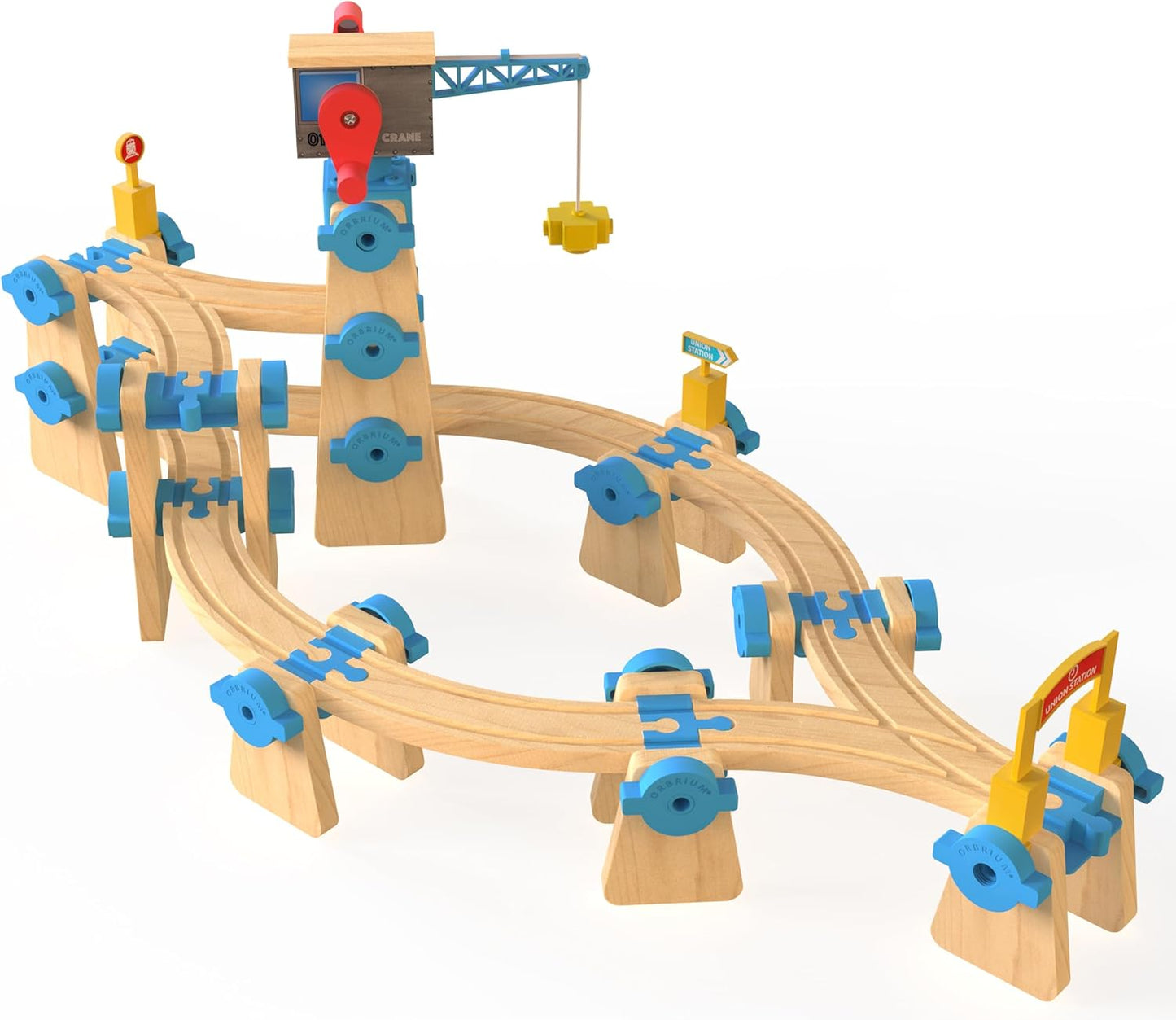 ORBRIUM® Toys 115 Pcs Ultimate Elevated Wooden Railway Construction Set- Expansion Pack #3
