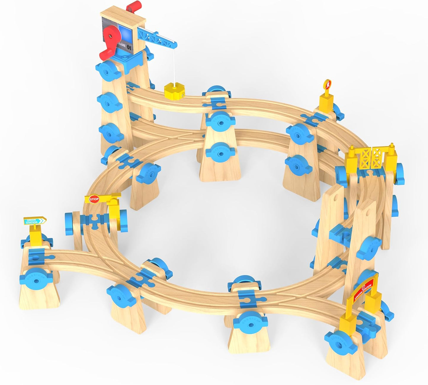 ORBRIUM® Toys 115 Pcs Ultimate Elevated Wooden Railway Construction Set- Expansion Pack #3