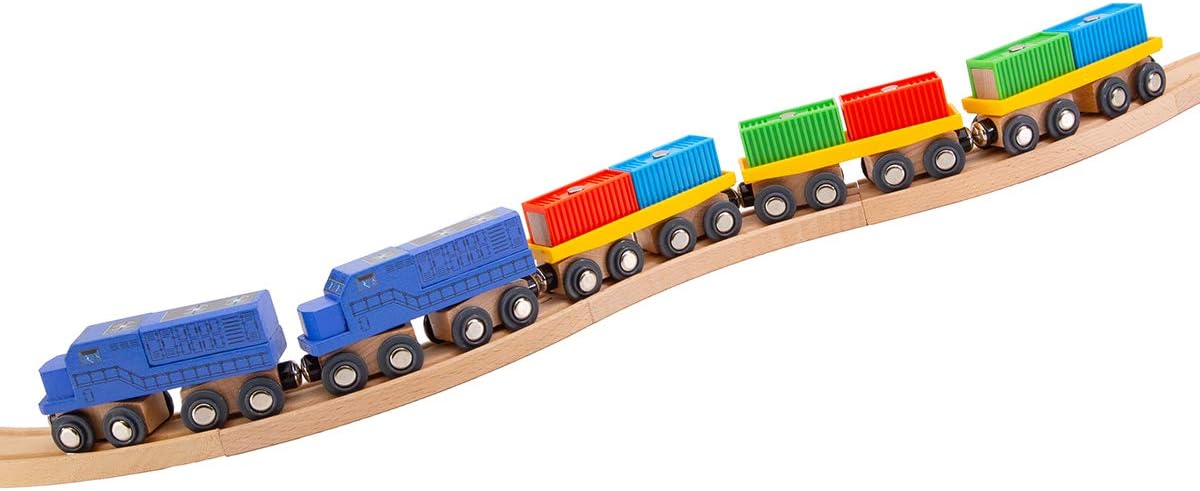 ORBRIUM® Toys 11 Pcs Intermodal Freight Train Set for Wooden Railway