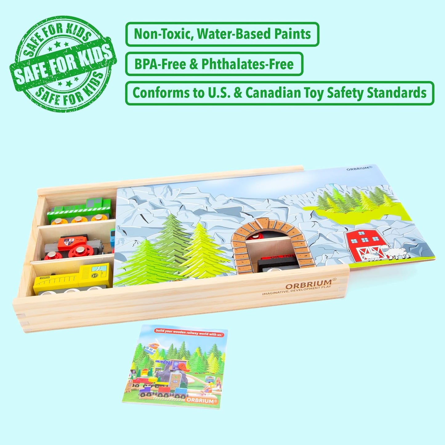 ORBRIUM® Toys 12 Pcs Wooden Engines and Train Cars Collection Set