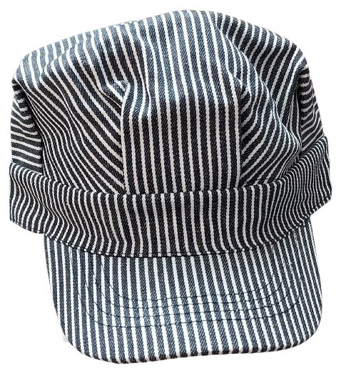Blue and white striped cap on a white background