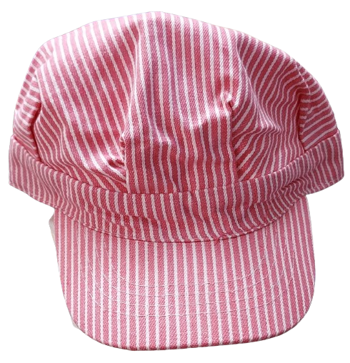 Pink and white striped engineer cap on a white background