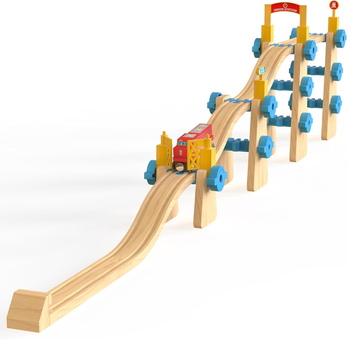 ORBRIUM® Toys 115 Pcs Ultimate Elevated Wooden Railway Construction Set- Expansion Pack #3