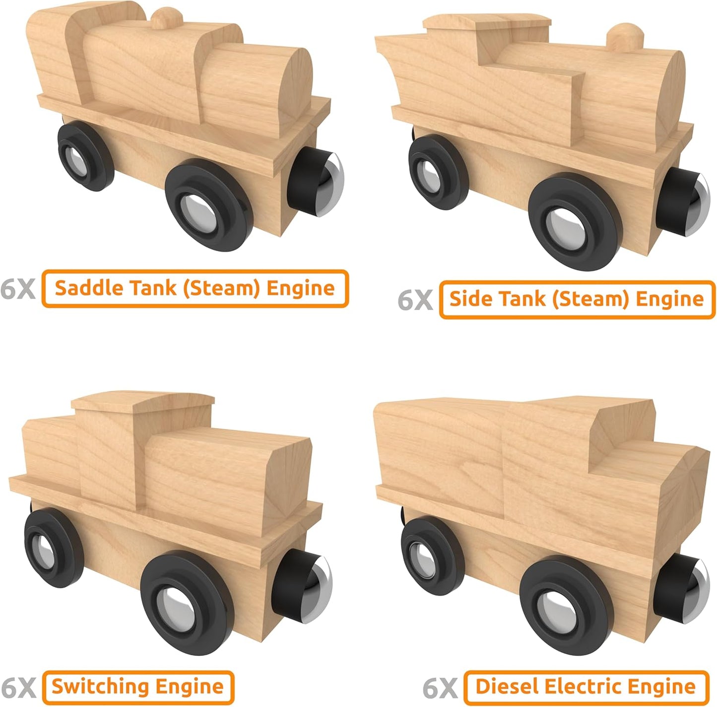 ORBRIUM® Toys 24 Pcs Unpainted Wooden Train Engines for Wooden Railway