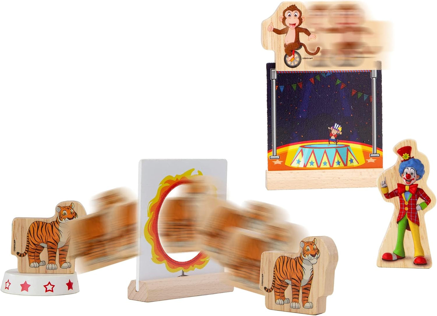 ORBRIUM® Toys 41 Pcs Battery Operated Motorized Light and Sound Circus on Railway Train Set Figure 8 Wooden Railway