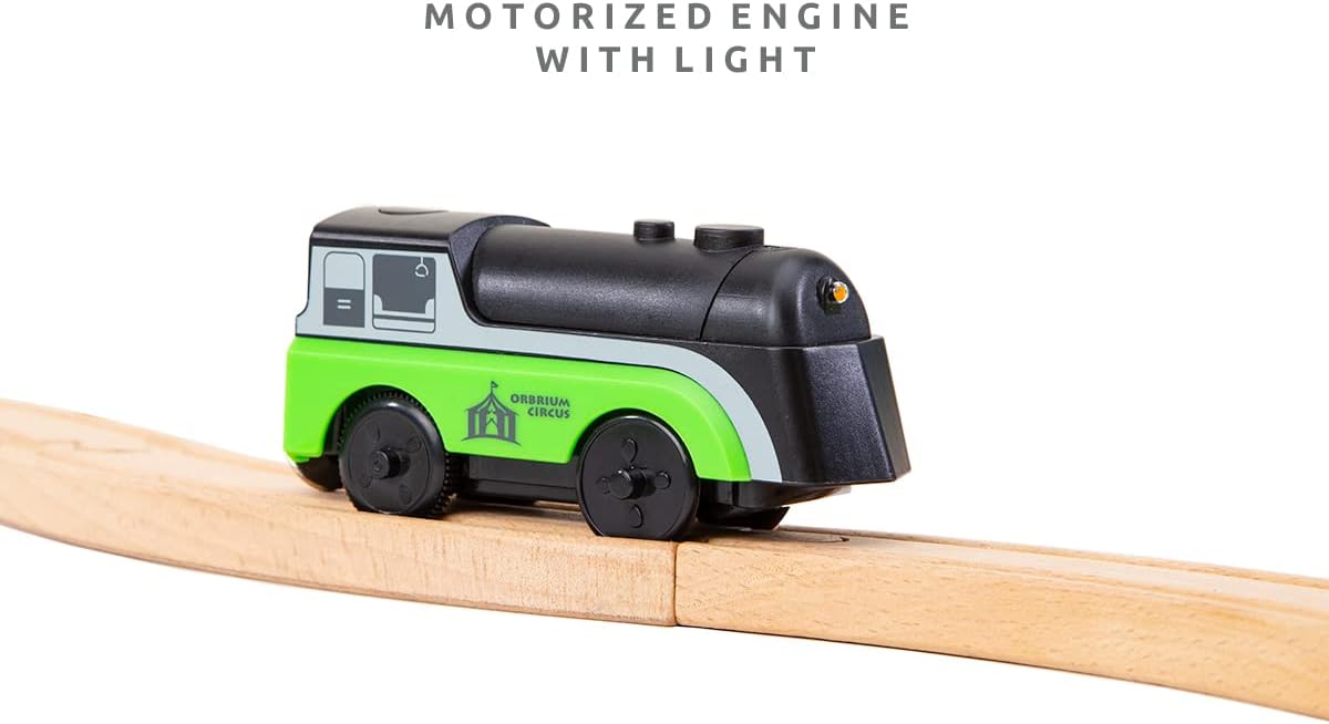 ORBRIUM® Toys 41 Pcs Battery Operated Motorized Light and Sound Circus on Railway Train Set Figure 8 Wooden Railway