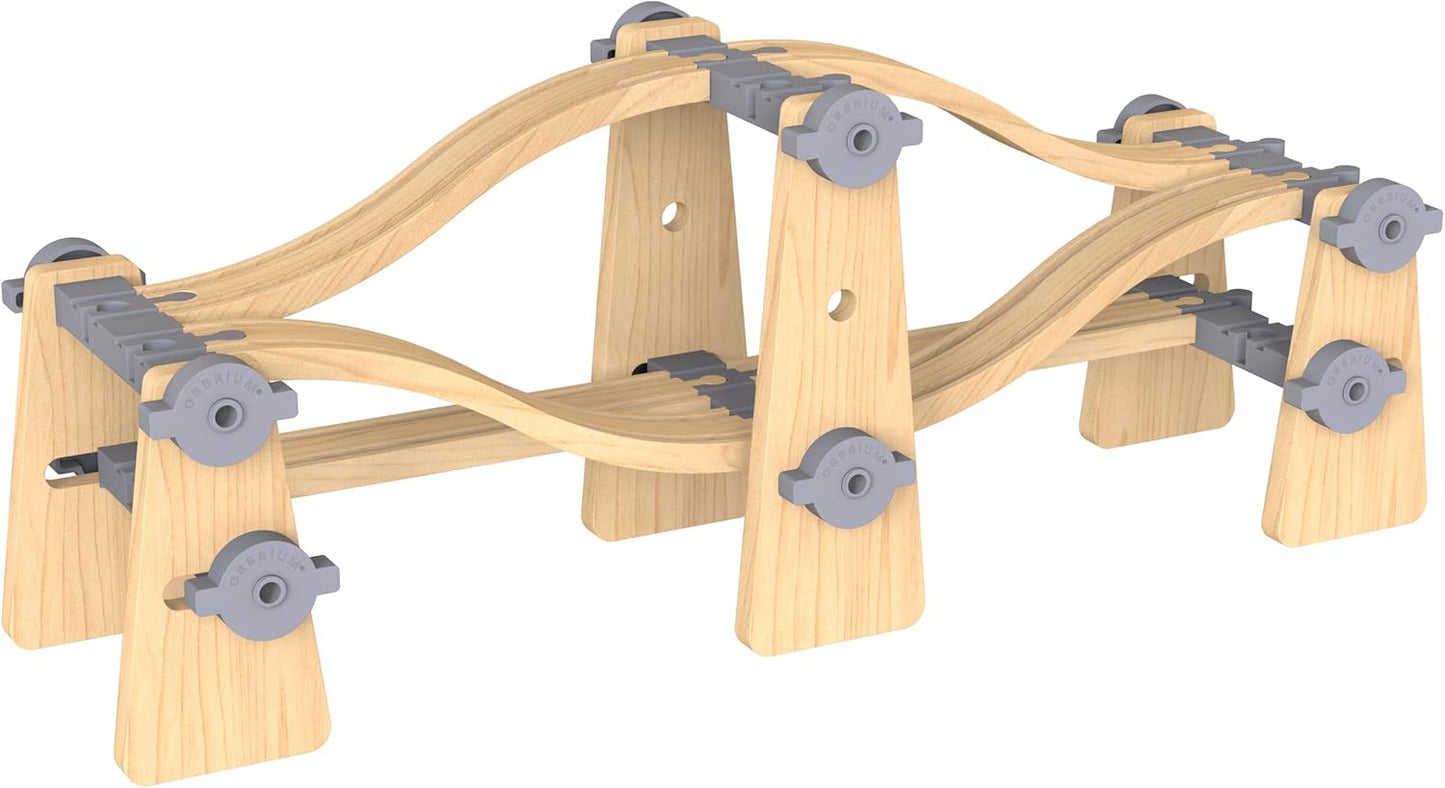 ORBRIUM® Toys 68 Pcs Ultimate Elevated Wooden Railway Construction Set- Expansion Pack #2