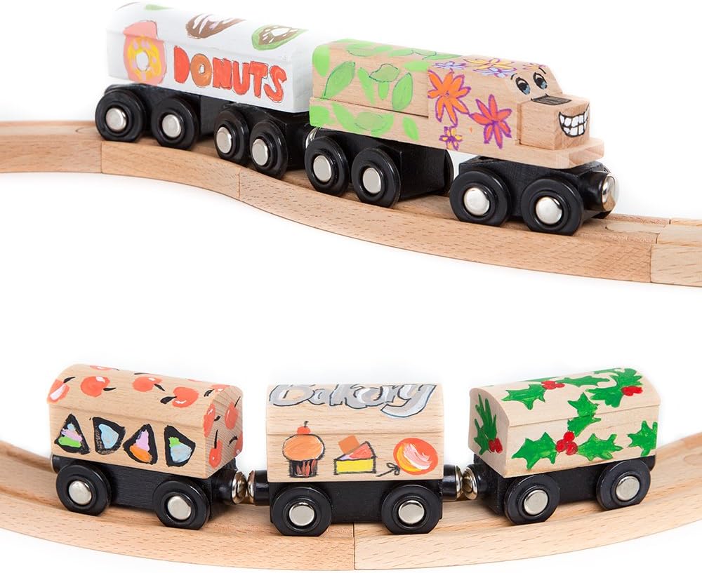 ORBRIUM® Toys 8 Unpainted Train Cars for Wooden Railway