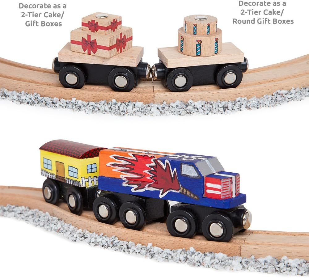 ORBRIUM® Toys 8 Unpainted Train Cars for Wooden Railway
