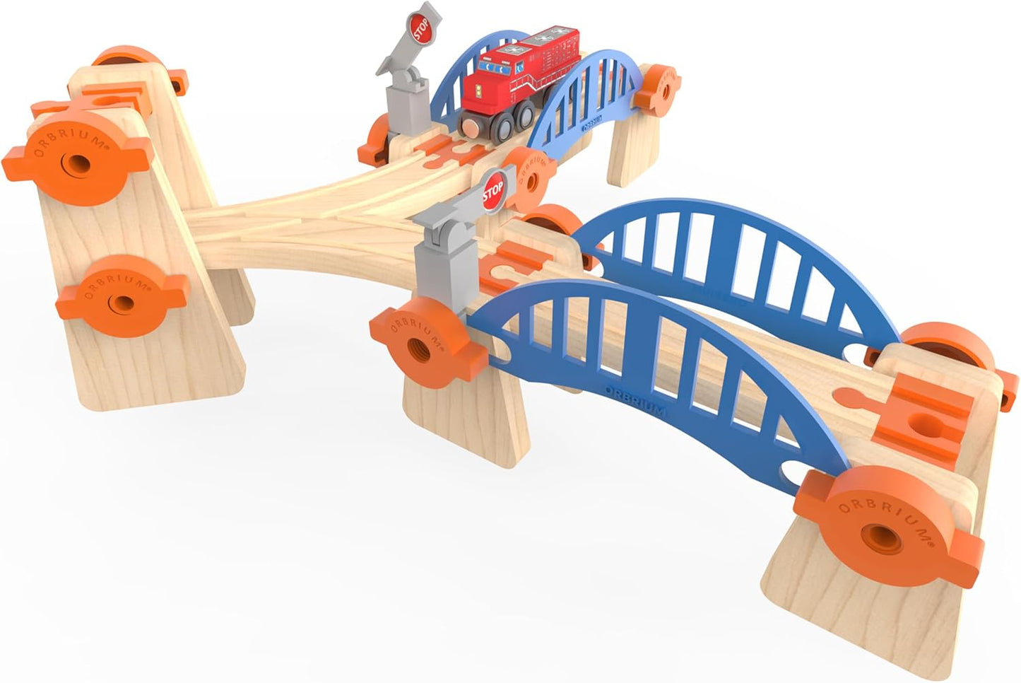 ORBRIUM® Toys 90 Pcs Ultimate Elevated Wooden Railway Construction Set