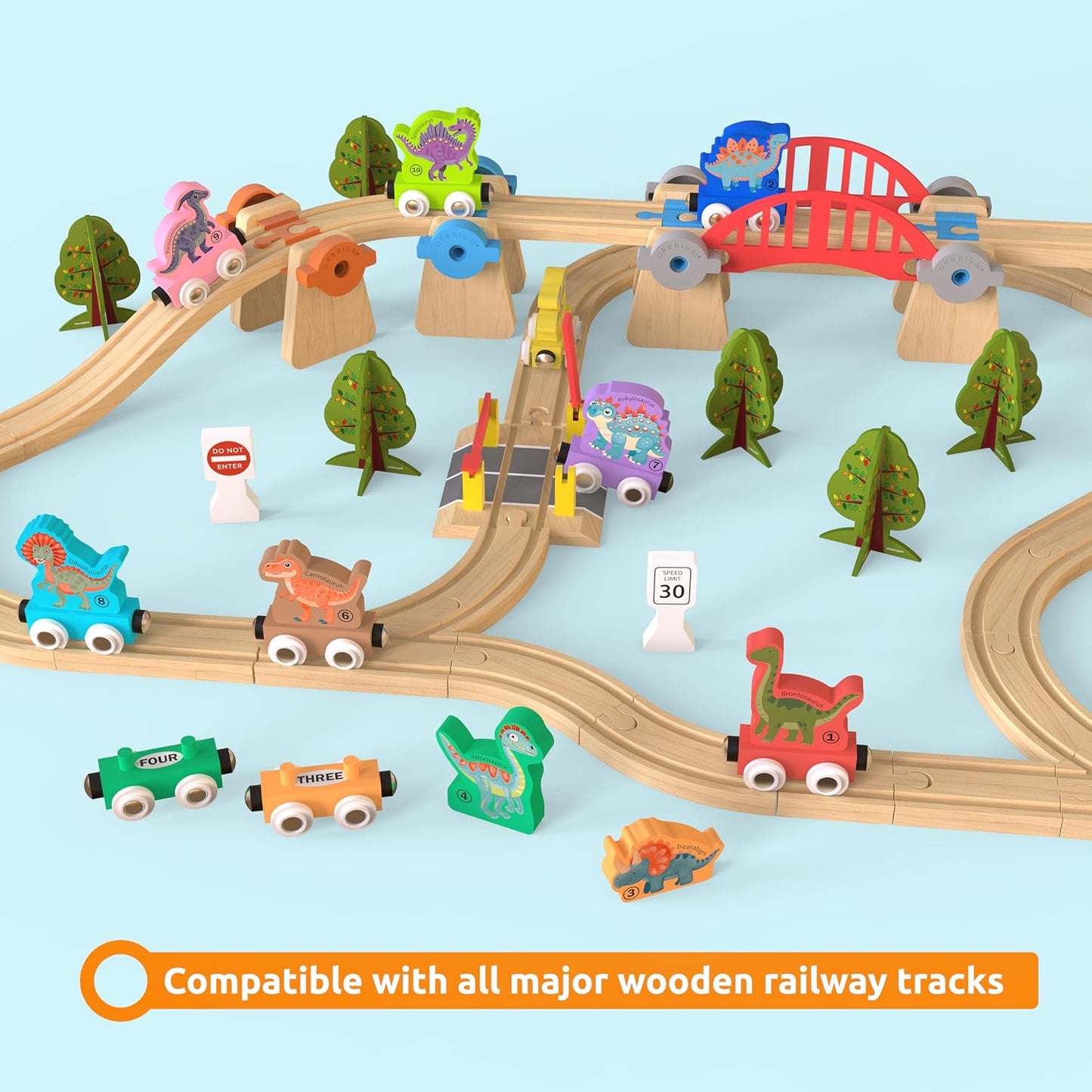 ORBRIUM® Toys 10 Pcs Dino Train Adventure Play-and-Pack Train Collection