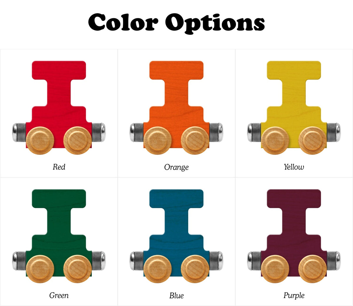 Color options for a mechanical component with red, orange, yellow, green, blue, and purple variations.