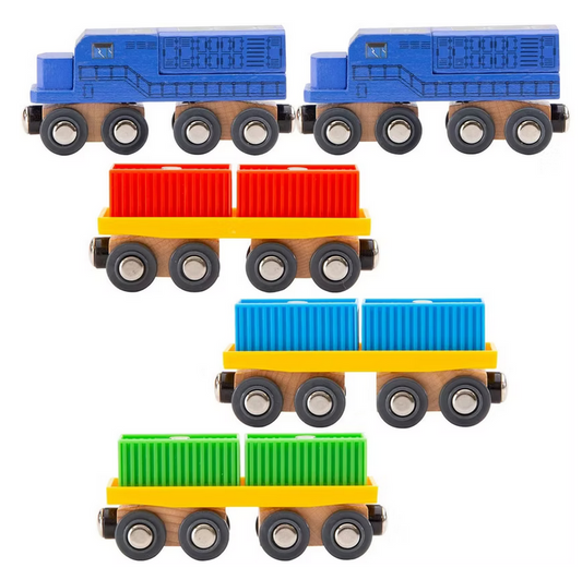ORBRIUM® Toys 11 Pcs Intermodal Freight Train Set for Wooden Railway