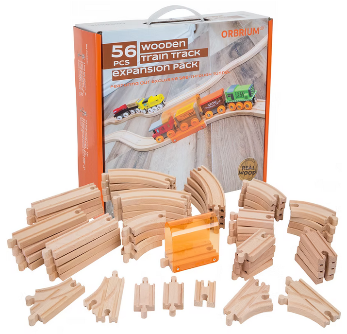 ORBRIUM® Toys 56 Pcs Wooden Train Track Expansion Pack