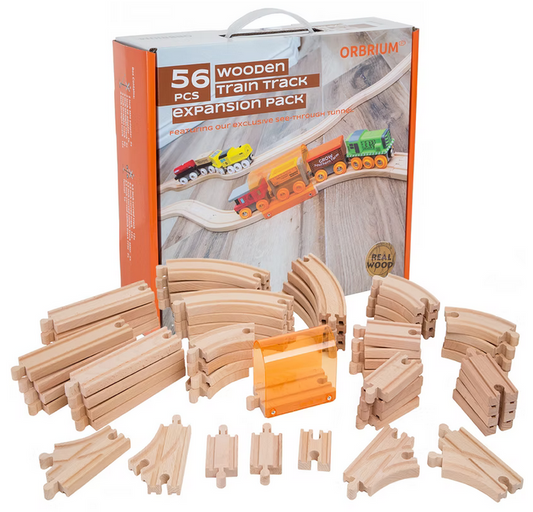 ORBRIUM® Toys 56 Pcs Wooden Train Track Expansion Pack