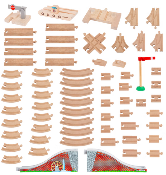 ORBRIUM® Toys 68 Pcs Premium Wooden Train Track Expansion Pack