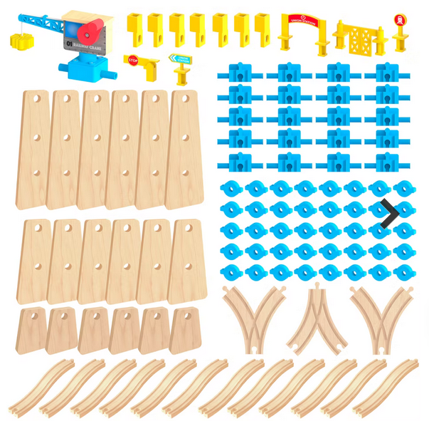 ORBRIUM® Toys 115 Pcs Ultimate Elevated Wooden Railway Construction Set- Expansion Pack #3