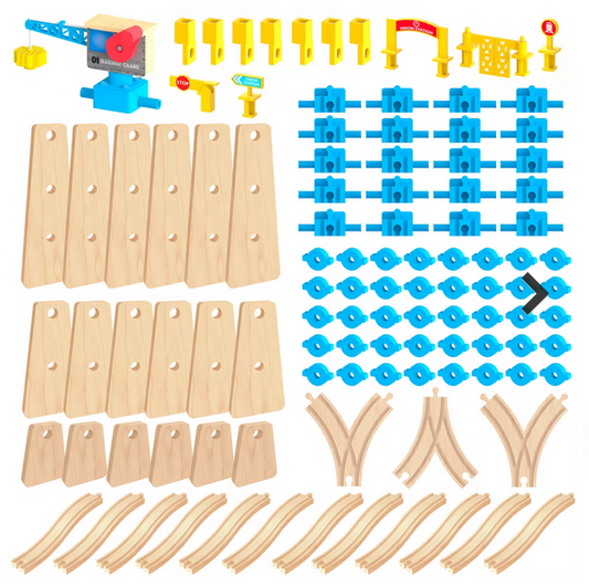 ORBRIUM® Toys 115 Pcs Ultimate Elevated Wooden Railway Construction Set- Expansion Pack #3