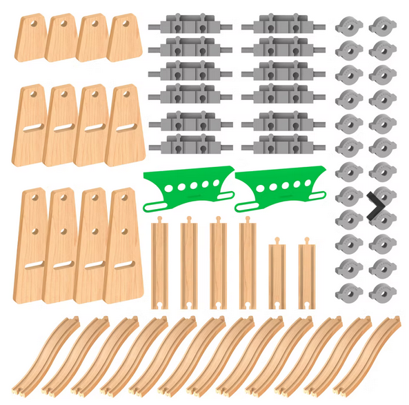 ORBRIUM® Toys 68 Pcs Ultimate Elevated Wooden Railway Construction Set- Expansion Pack #2