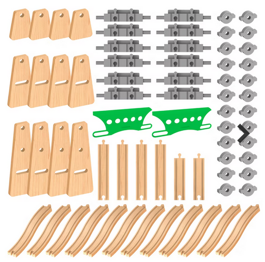 ORBRIUM® Toys 68 Pcs Ultimate Elevated Wooden Railway Construction Set- Expansion Pack #2