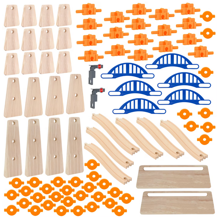 ORBRIUM® Toys 90 Pcs Ultimate Elevated Wooden Railway Construction Set