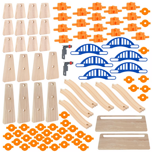 ORBRIUM® Toys 90 Pcs Ultimate Elevated Wooden Railway Construction Set
