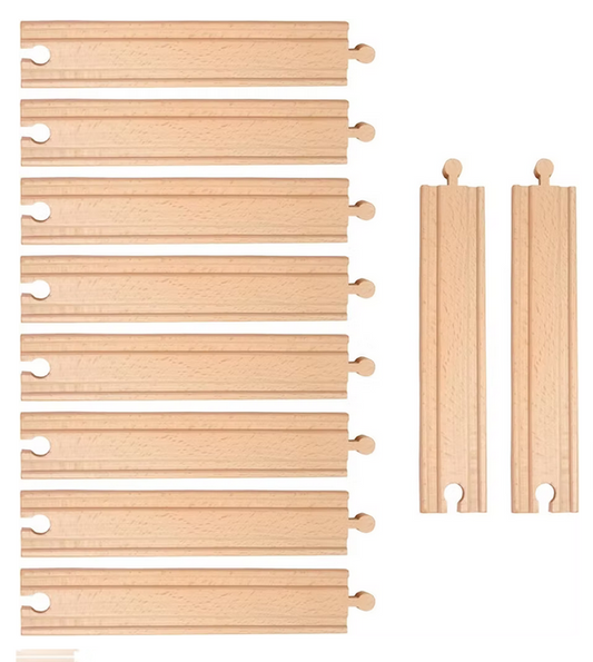 Wooden train tracks on a white background