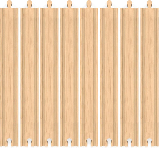 ORBRIUM® Toys Wooden Railway 12-inch Straight Tracks, Pack of 8