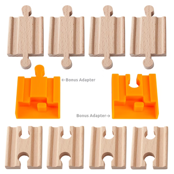 ORBRIUM® Toys 8 Pcs Wooden Train Track, Male-Male & Female-Female Adapter Pack