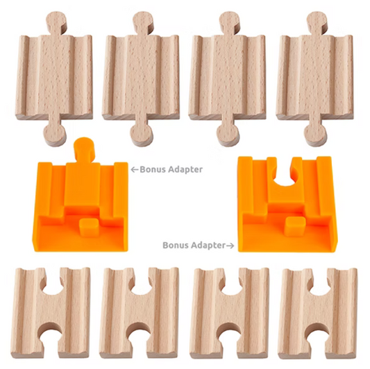ORBRIUM® Toys 8 Pcs Wooden Train Track, Male-Male & Female-Female Adapter Pack