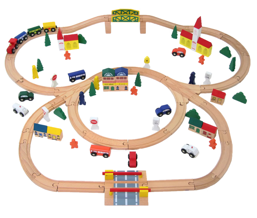 ORBRIUM® Toys 100 Pcs Triple-loop Wooden Train Set