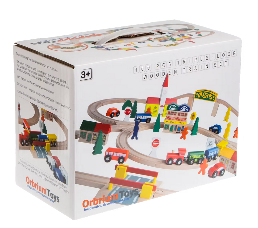 ORBRIUM® Toys 100 Pcs Triple-loop Wooden Train Set