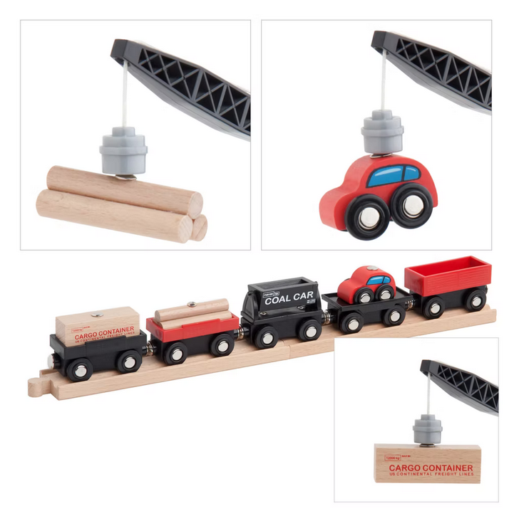 ORBRIUM® Toys Cargo Train Car Set for Wooden Railway, 5- Piece