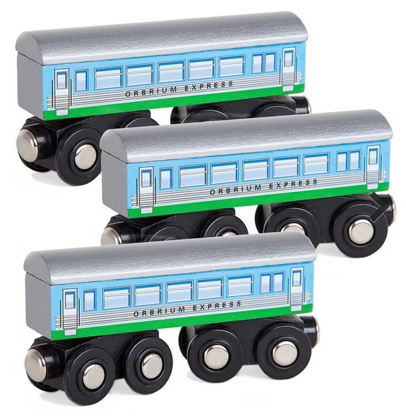 ORBRIUM® Toys 3 Pcs Large Wooden Railway Express Coach Cars