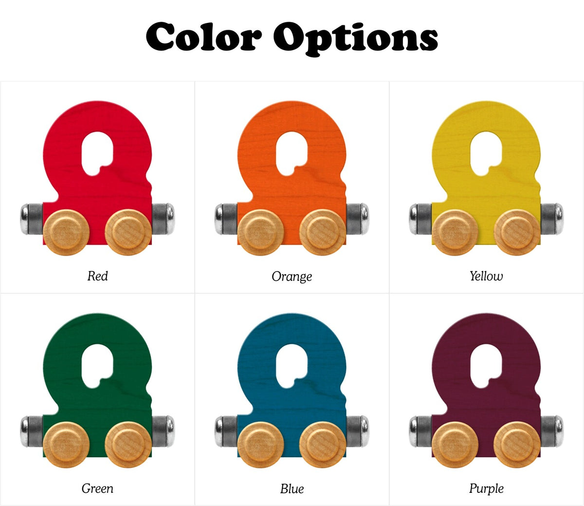 Color options for a product with red, orange, yellow, green, blue, and purple colors.