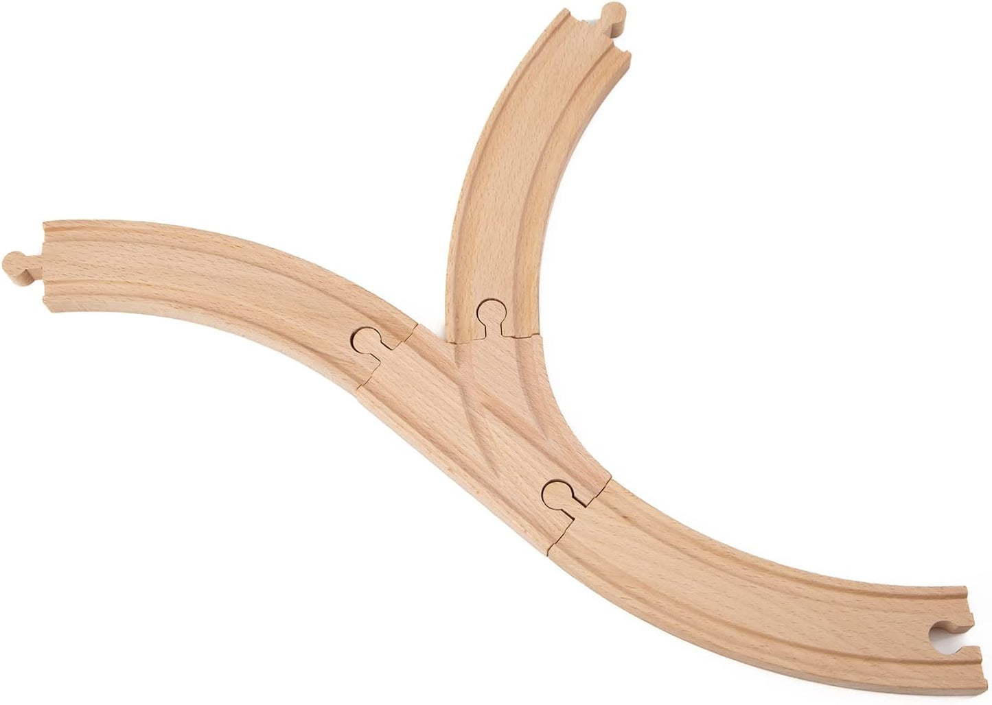 Wooden train tracks on a white background