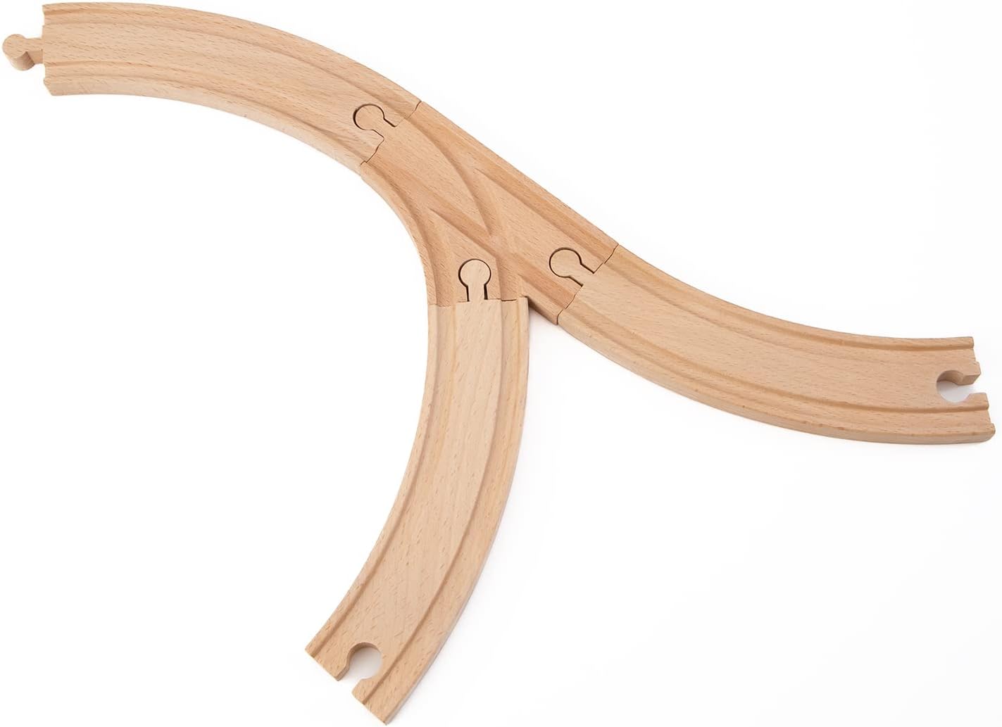 Wooden train tracks on a white background