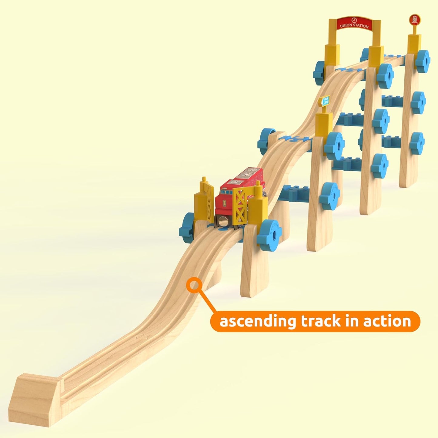 ORBRIUM® Toys Wooden Railway Ascending Tracks, Pack of 8
