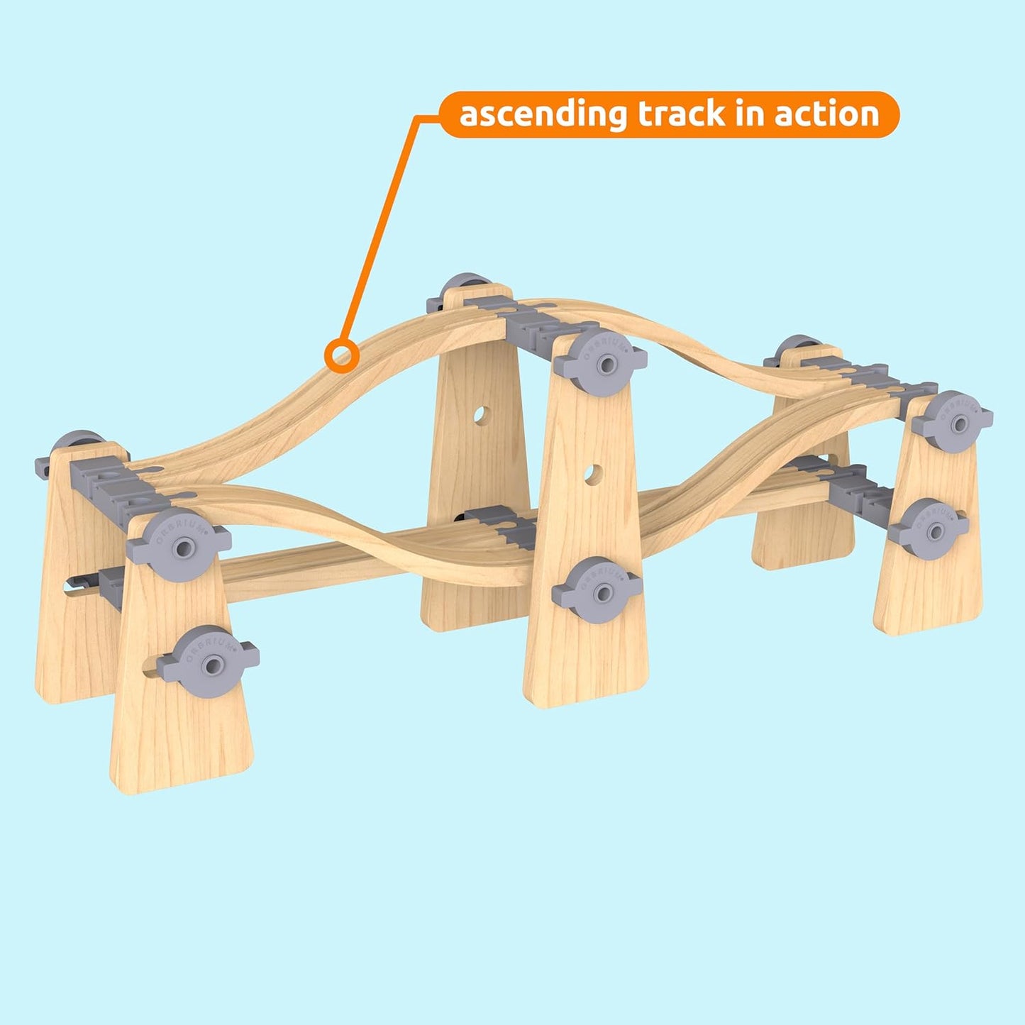 ORBRIUM® Toys Wooden Railway Ascending Tracks, Pack of 8