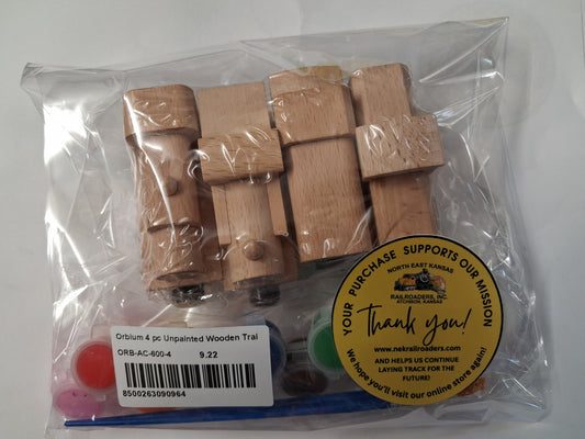 ORBRIUM®  Toys 4 pc Unpainted Wooden Train Engines w/ Washable Acrylic Pain Set