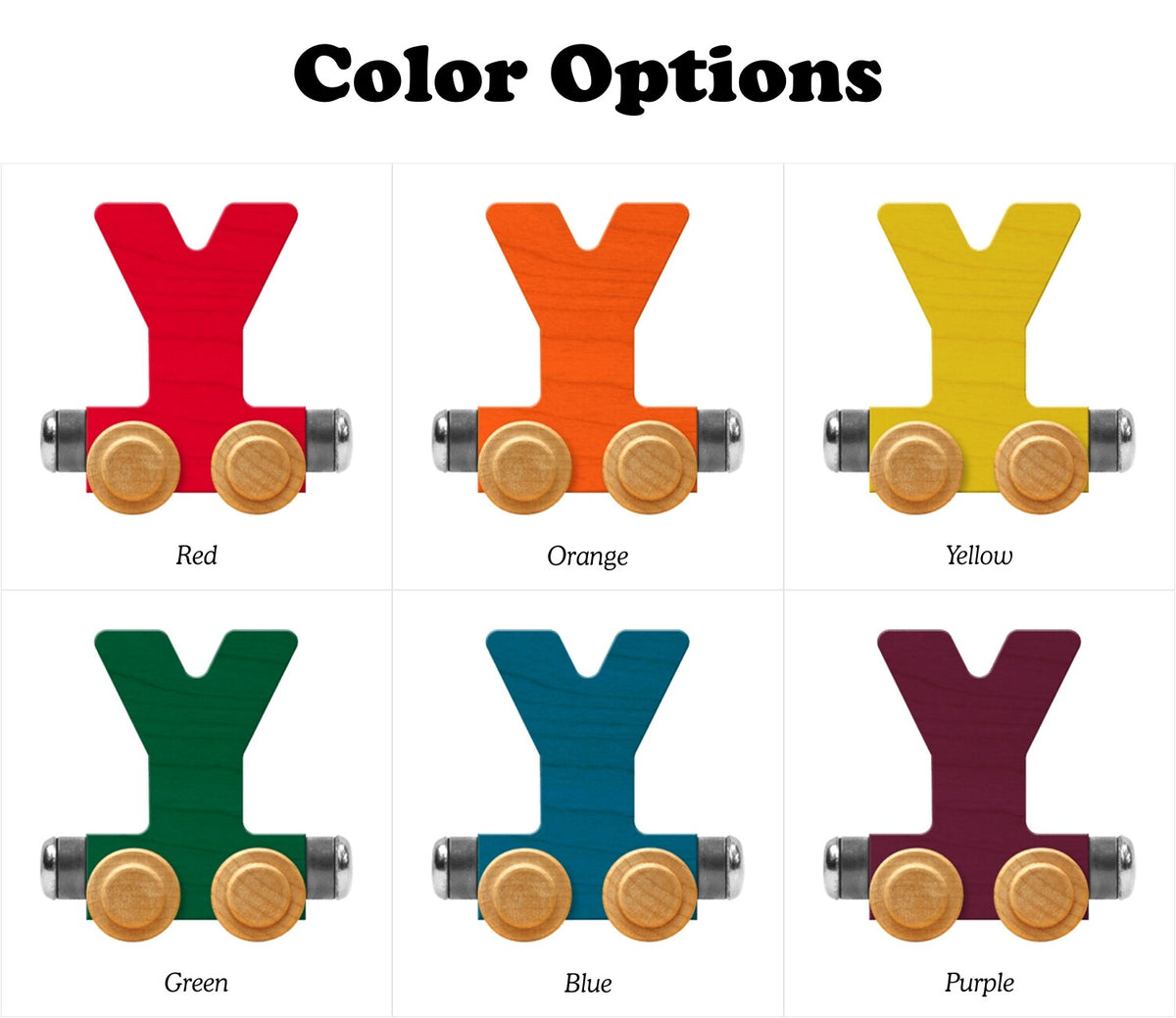 Color options for a letter 'Y' shaped object with red, orange, yellow, green, blue, and purple.